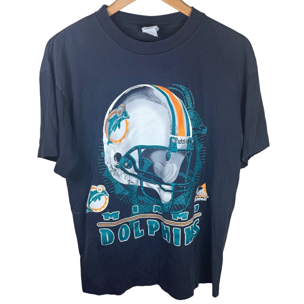 VTG Riddell Miami Dolphins Salem Mens XL Black 90s NFL Single Stitch Helmet